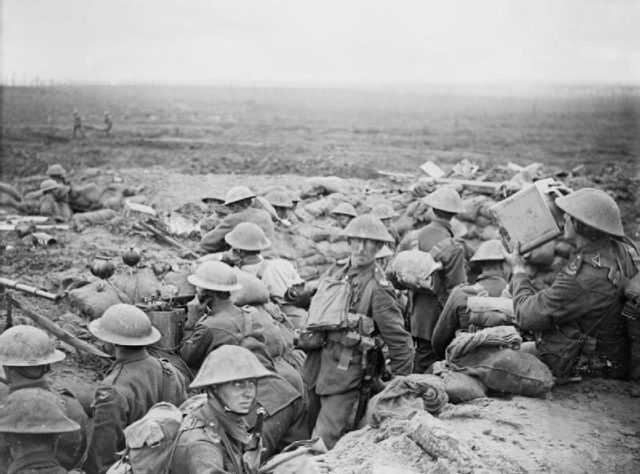 Men of the 13th Battalion, Durham Light Infantry, in trenches just prior to their attack towards Veldhoek during the Battle of Menin Road, 20 September 1917