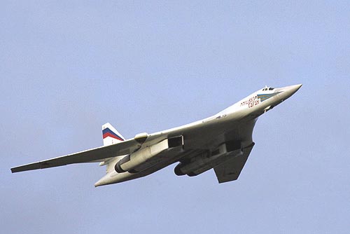 Tu-160 in flight, wings closed;