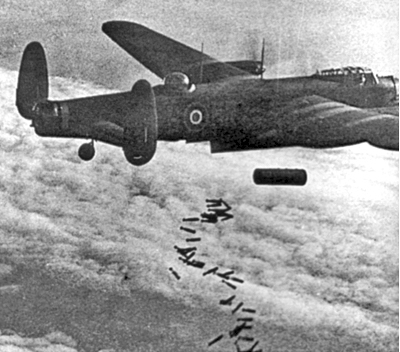 Bombs dropped from a Lancaster, 1944.