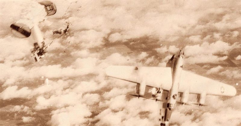 A stock photo of a B-24 Liberator after being shot down, during the WWII.
