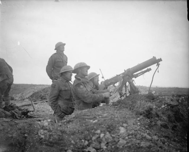 British machine gunners fire on German aircraft near Arras.