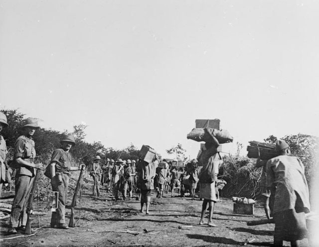 African porters in British service during the campaign, who suffered high casualties from disease.