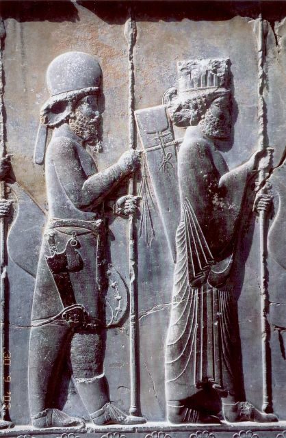 Median (left) and Persian (right) soldiers, carvings at Persepolis. Some scholars speculate that they represent the Immortals.