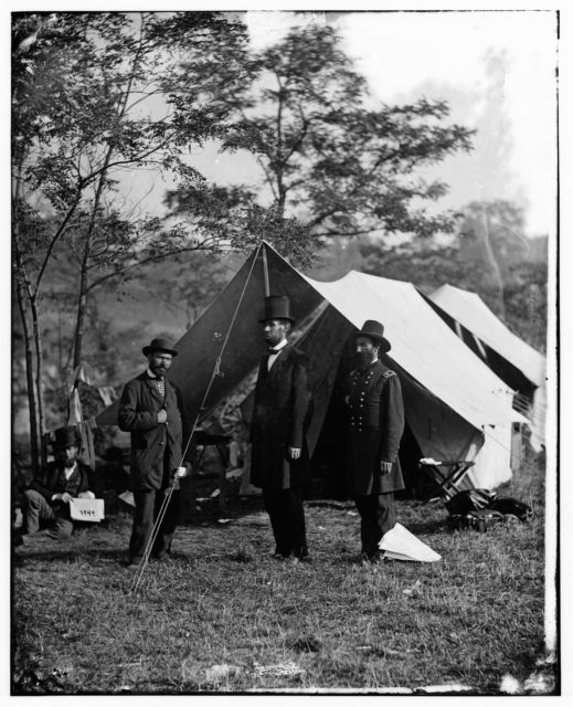 Gardner photographs Pinkerton who is posing with the President at Antietam
