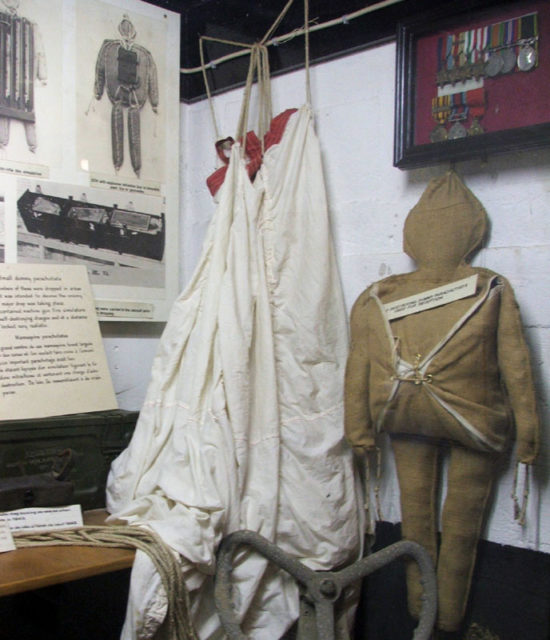 British parachute dummy now on display at the Merville Gun Battery museum in France