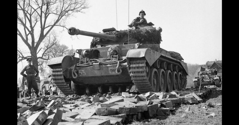 Comet tanks of the 2nd Fife and Forfar Yeomanry, 11th Armoured Division, crossing the Weser at Petershagen, Germany, 7 April 1945.