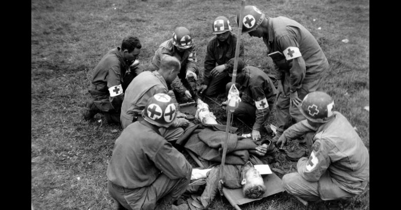 Medical team at work during the Battle of Normandy.