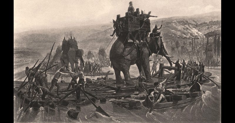 Hannibal Barca crossing the Rhône. 