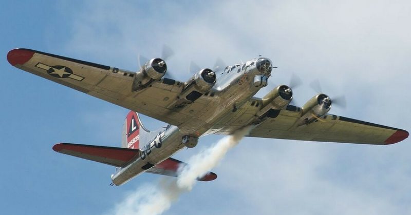 The mighty B-17 “yankee lady” in flight. This fantastic restoration is one of only 12 airworthy B-17s in existence.   <a href=https://commons.wikimedia.org/wiki/File:AirExpo_2010_-_B-17_Flying_Fortress_%22Yankee_Lady%22_(4824014643).jpg>Photo Credit</a>