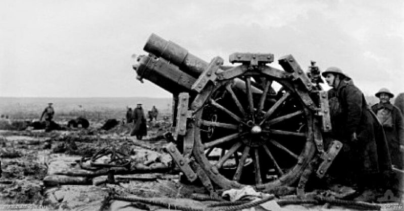 A 6 inch howitzer, one of a battery which participated in the Third Battle of Ypres. 