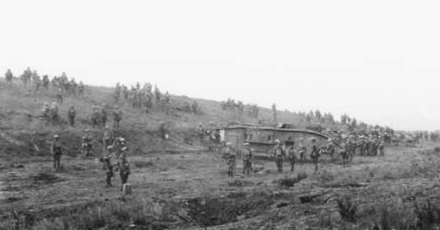 Australian soldiers with a British Tank during WW1. 