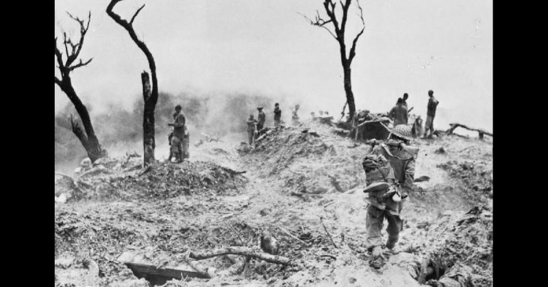 The scene on Scraggy Hill, captured by the 10th Gurkhas during the Battle of Imphal in the Campaign. 