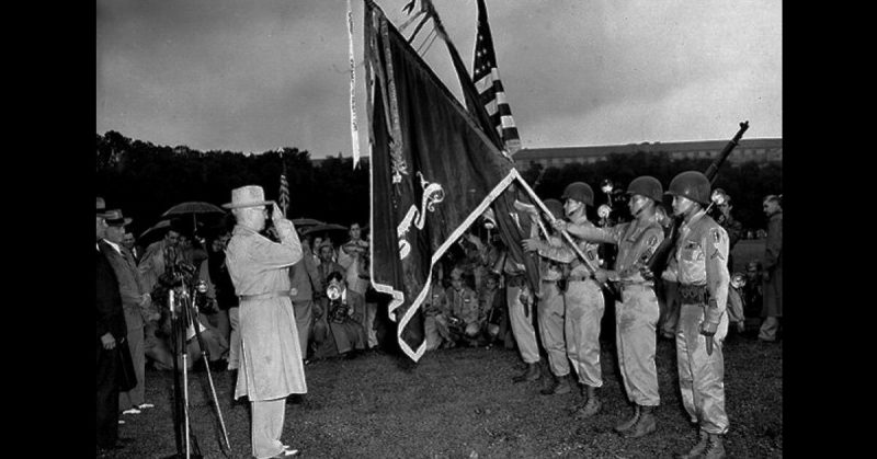 President Harry S. Truman presenting the 442nd their 7th Presidential Unit Citation in 1945