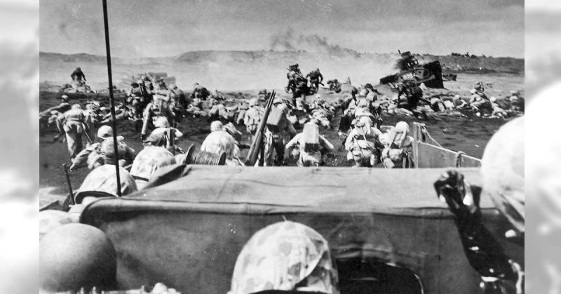 Marines landing on the beach during the Battle of Iwo Jima