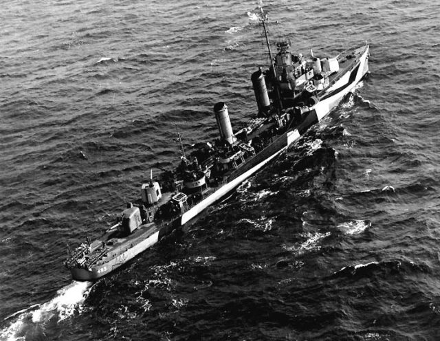 The USS Endicott underway while serving in the Mediterranean