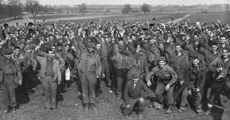 Stock photo of American POWs escaped from a POW camp in Germany, 1945.
