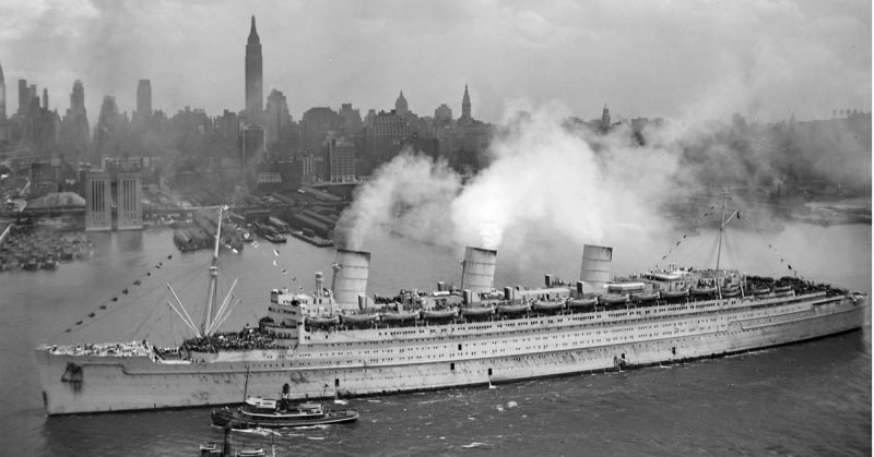 Queen Mary on 20 June 1945, New York.