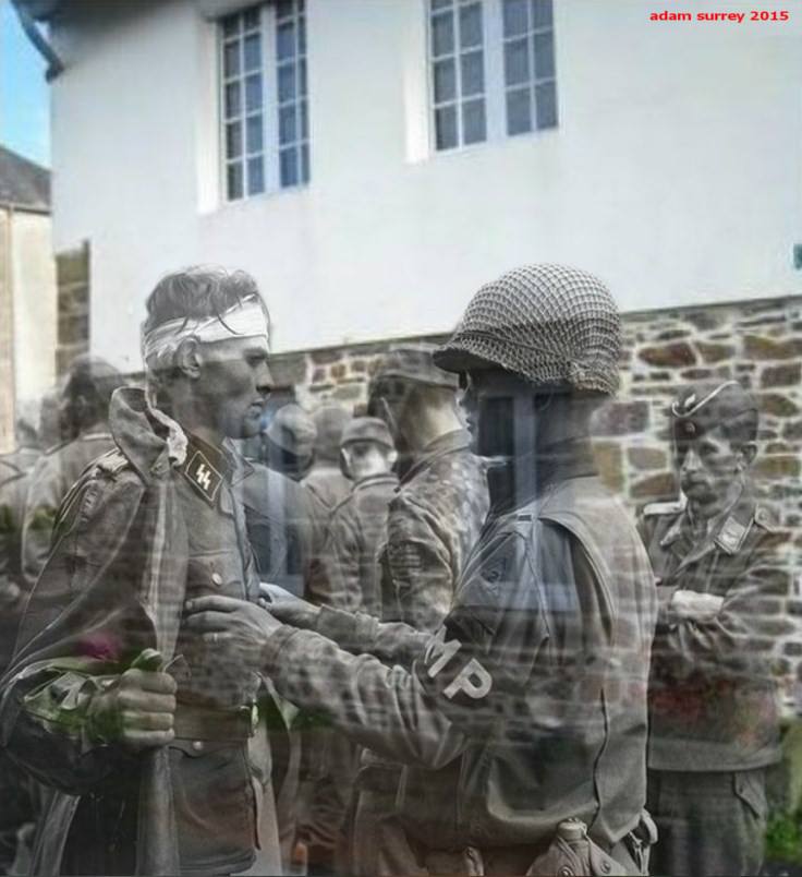 Nothing hidden:MP Lieutenant Unger of the US 2nd Armored Division searches Lt Waffen SS Kurt Peters, 1944 – 2015 / By Adam Surrey / Ghosts of Time