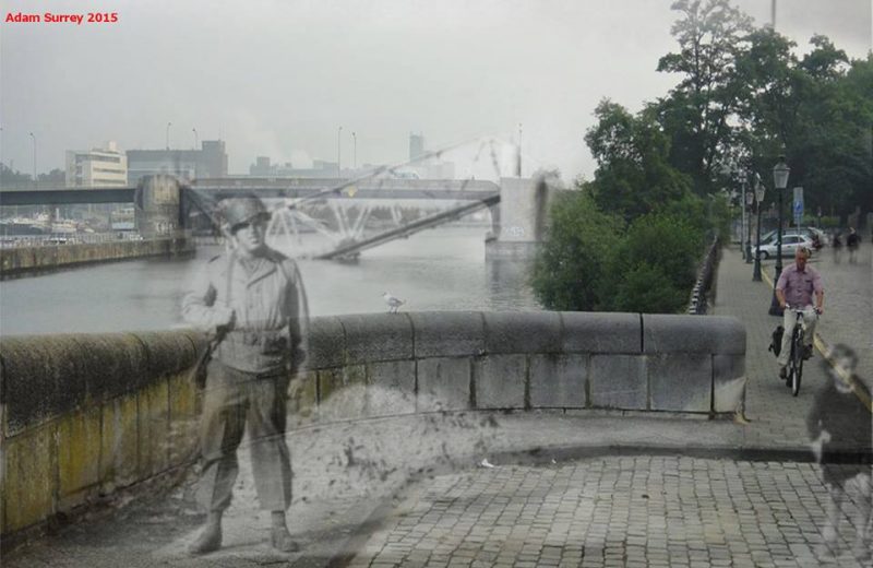 Time off: A US soldier finds time to have so photos taken after the liberation of Maastricht 1945 – 2015 (many thanks to Jennifer Runion who has waited patiently to get me this shot without any cars in the way) / By Adam Surrey / Ghosts of Time