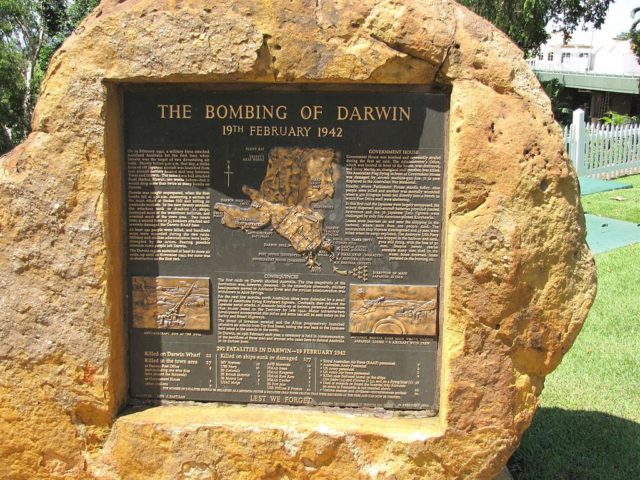 The Bombing of Darwin plaque outside Government House on the Esplanade. Photo Credit