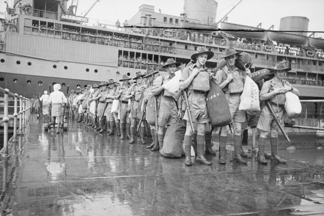 Australian troops arrive in Singapore.