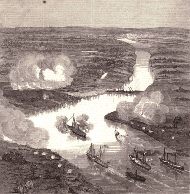 The Battle of Drewry’s Bluff, where the E.A. Stevens saw its final action. She is bottom left.
