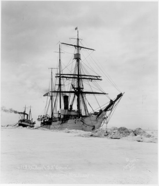 USRC Bear, Healy’s most famous and longest command with Corwin behind, one of his first commands, off Nome, Alaska;