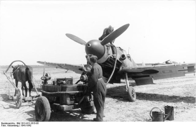 Messerschmitt Bf109 during refueling. By Bundesarchiv – CC BY-SA 3.0 de