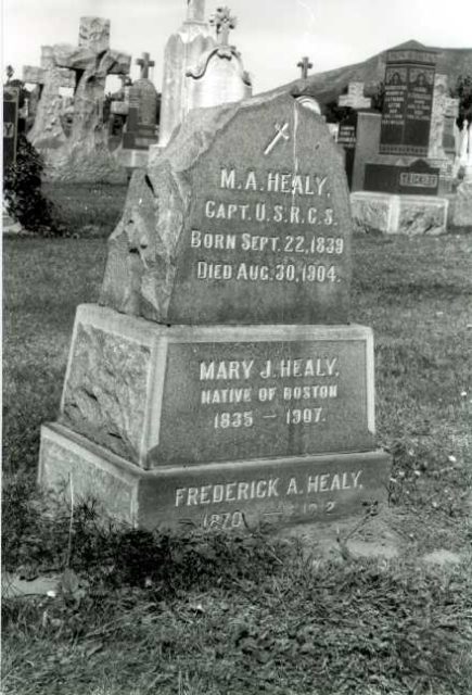 Healy’s family gravestone, with his wife and son;