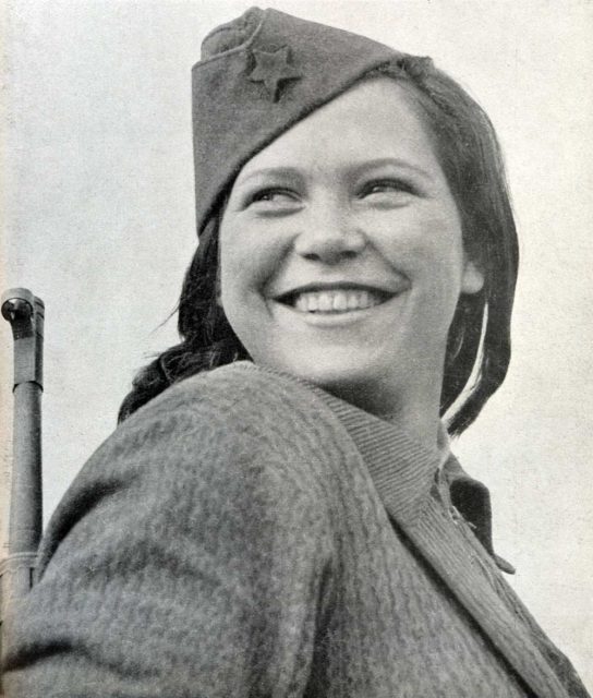 The smiling face of Milja Marin, a partisan, taken by photographer Žorž Skrigin in northern Bosnia during winter ’43–44. This photograph became an iconic image for the resistance. Milja Marin survived the war, and lived until 2007.