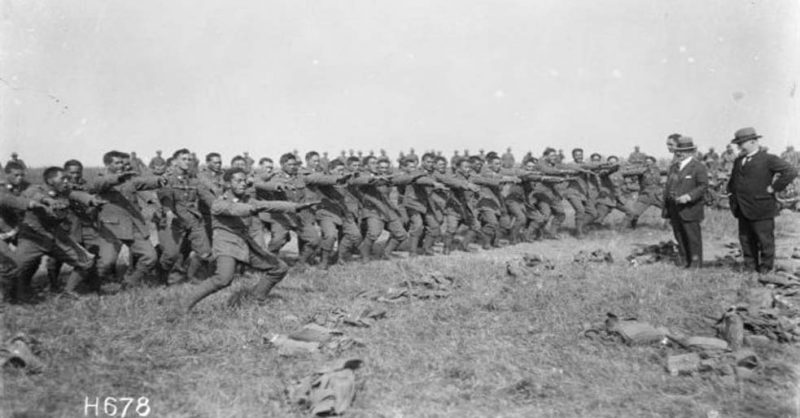 The Pioneer Battalion performing a haka for Joseph Ward at Bois-de-Warnimont, 30 June 1918