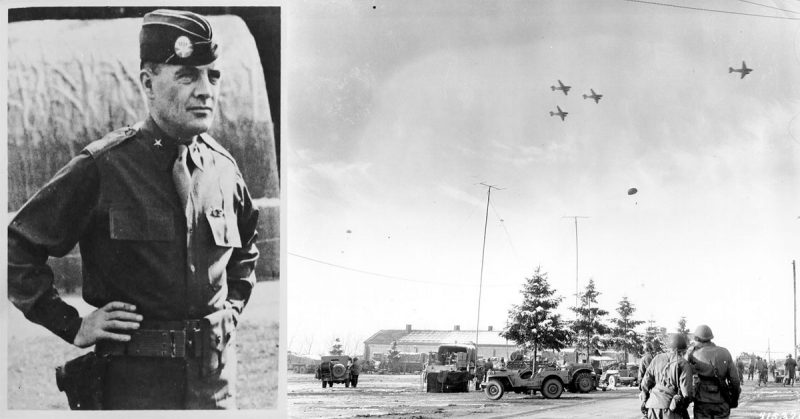  General Anthony McAuliffe;  C-47s dropping supplies over Bastogne, 26 December 1944.