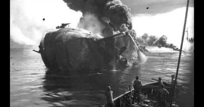 The USS Mississinewa sinks after a Kaiten attack.