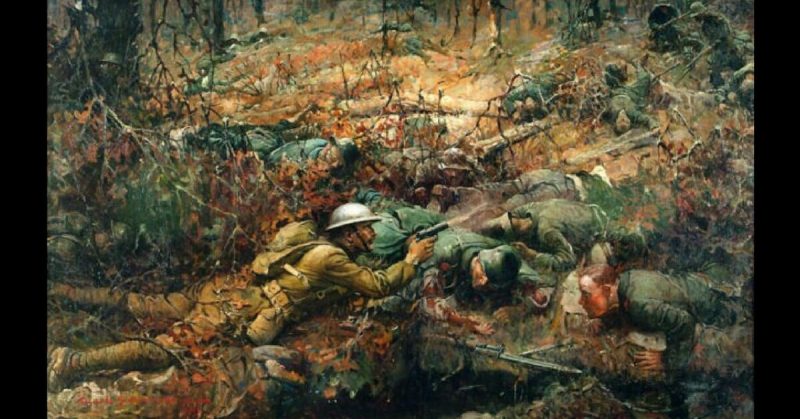 Frank Schoonover's 1919 painting of York storming a German machine gun nest