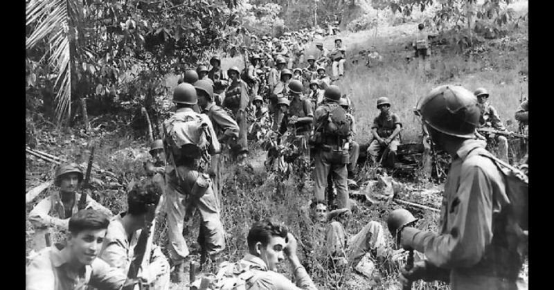 US Marines during the Guadalcanal Campaign in August 1942. 