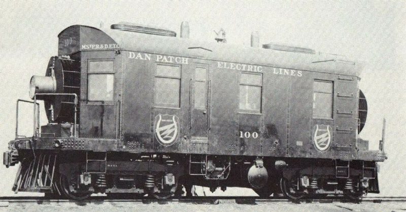 Builder's photo of Dan Patch Electric Lines gas-electric boxcab locomotive with road number 100 - the first commercially successful internal combustion engine powered locomotive built in the United States, completed on July 2, 1913 by General Electric.