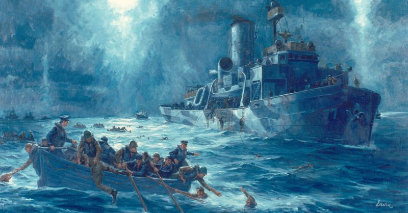 Painting of the rescue of USAT Dorchester survivors.
