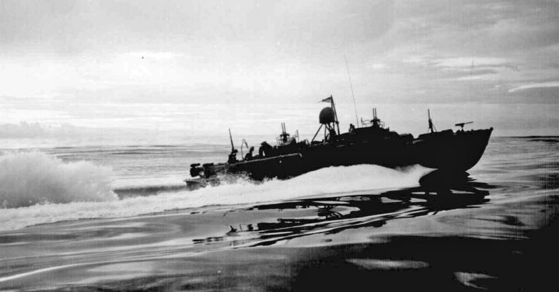 PT boat on patrol off the coast of New Guinea, 1943.