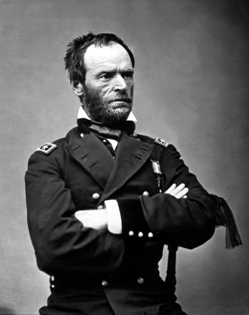 Sherman as a major general in May 1865. The black ribbon of mourning on his left arm is for U.S. President Lincoln.