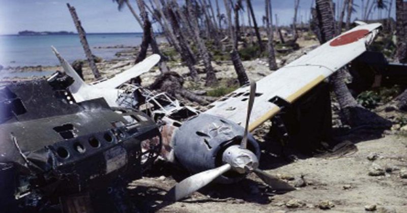 Mitsubishi A6M3 Zero wreck abandoned at Solomon Islands, 1943.