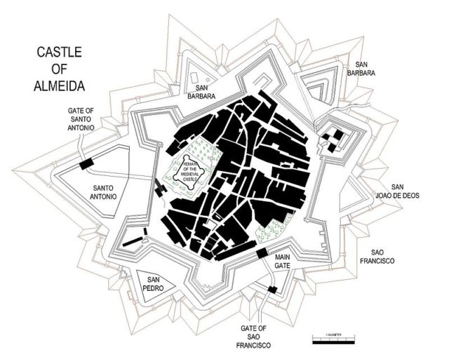 The Fortress of Almeida, showing the old castle. The explosion would have killed the defenders along huge sections of the Western walls; By Dennisbluie – CC BY 3.0