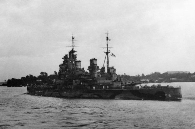 HMS Prince of Wales pulling out of Singapore;