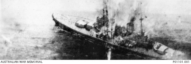 HMS Prince of Wales as she began listing to port;