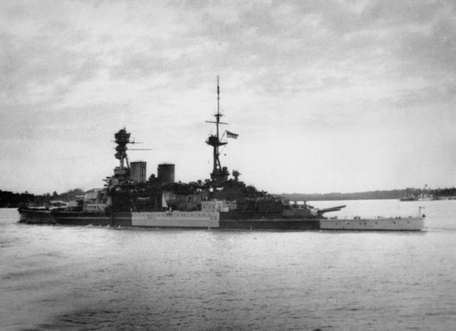 HMS Repulse pulling out of Singapore;