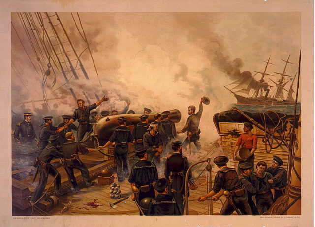 The battle from the view of the Kearsarge’s gun deck;