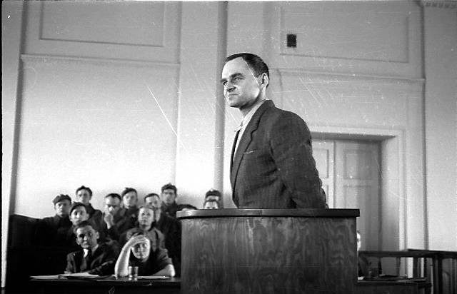 Pilecki on trial for treason against the Polish state in 1948.