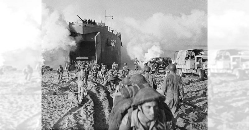 British troops and vehicles landing in Salerno, 1943. <a href=http://www.iwm.org.uk/collections/item/object/205194412>Photo Credit</a>