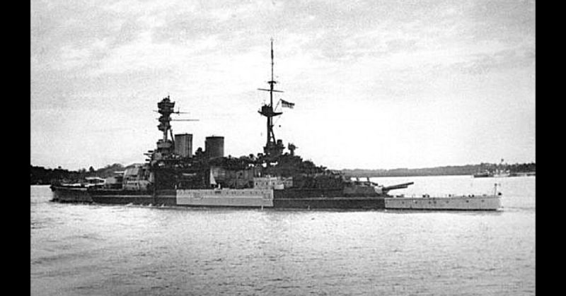 HMS Repulse pulling out of Singapore