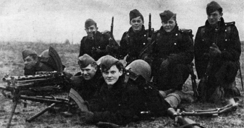 Danish soldiers at Bredevad on the morning of April 9, 1940, preparing for the German invasion; 