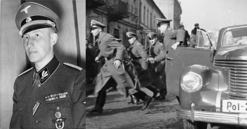 Left: Reinhard Heydrich in 1940. Right: SD personnel during a łapanka (random arrest) in occupied Poland. Photo Credit Bundesarchiv - CC BY-SA 3.0 de
